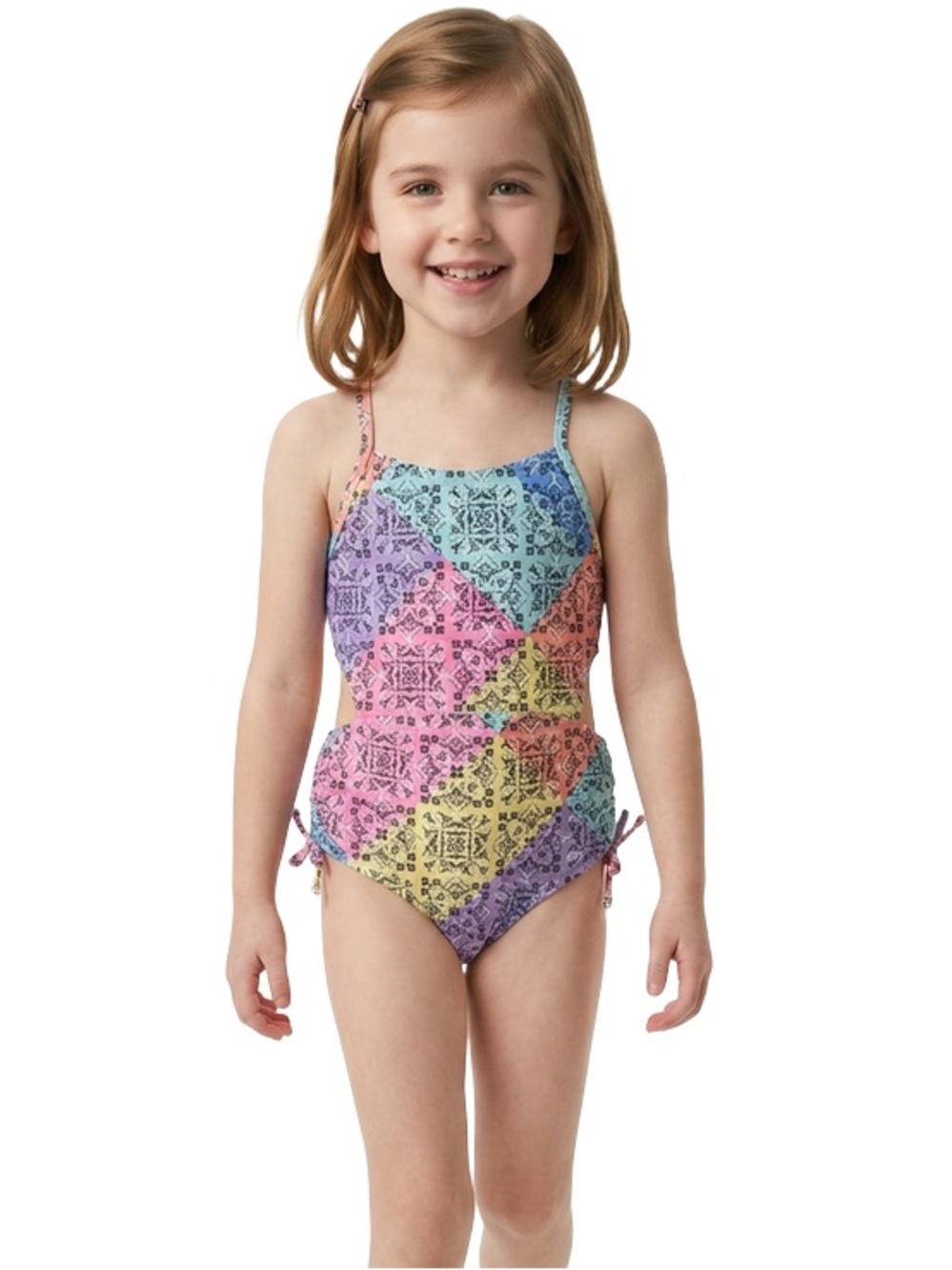 Kensie Girls Multicolor Paisley Patchwork Print One-Piece Swimsuit